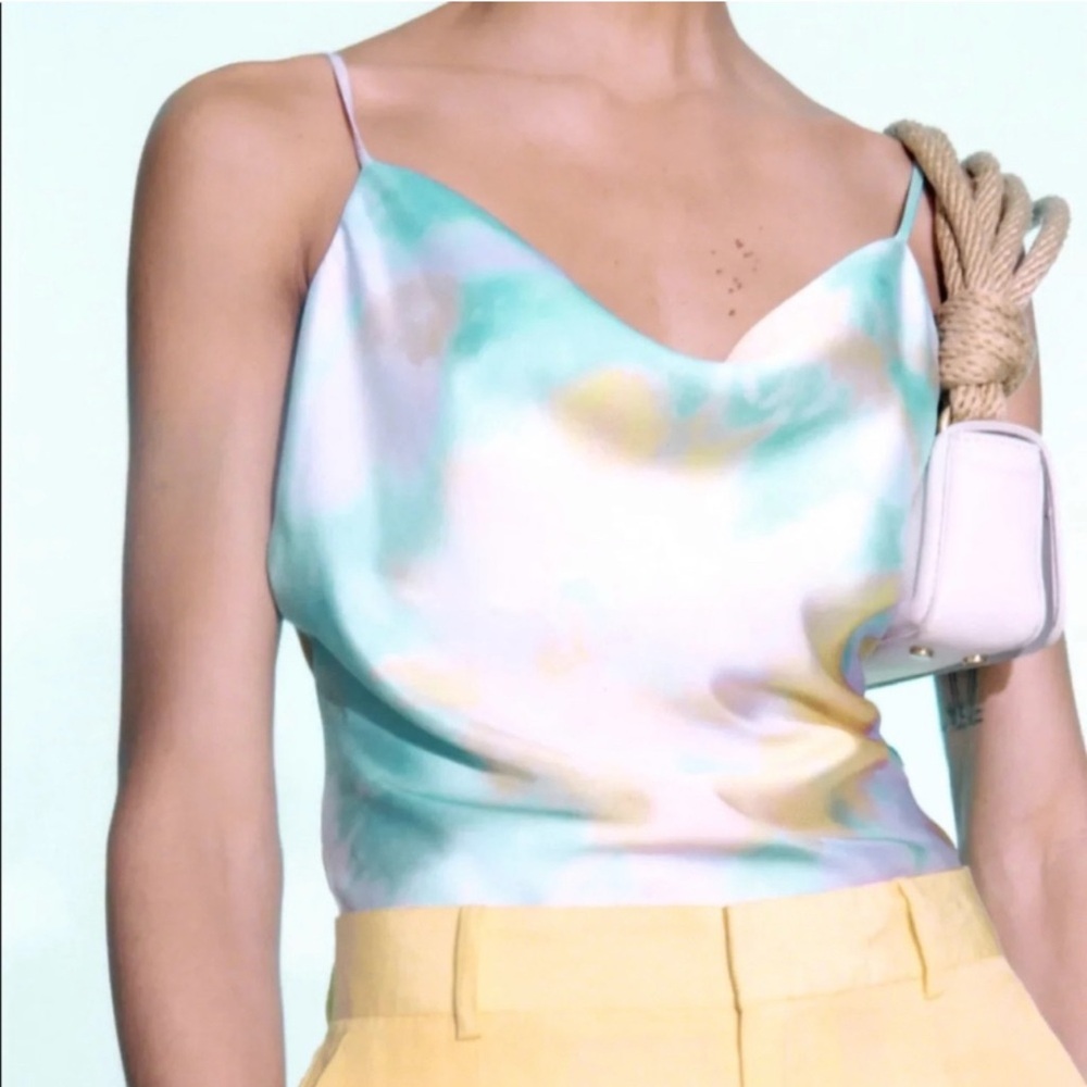 New with Tags Zara tie dye silk tank top size small drop neck